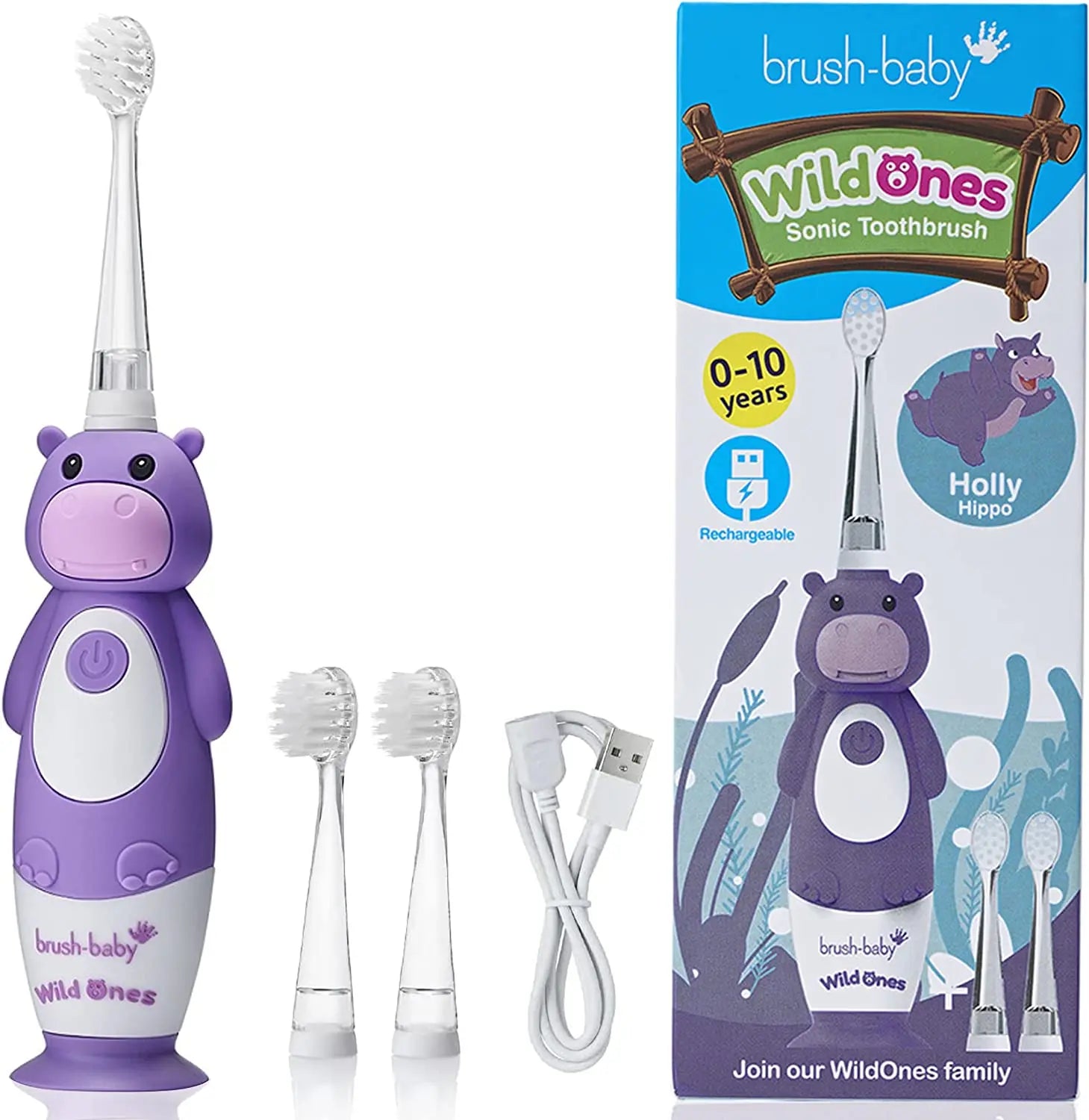 Brush Baby New Wildone Hippo Rechargeable Toothbrush Brush Baby Yallatoys