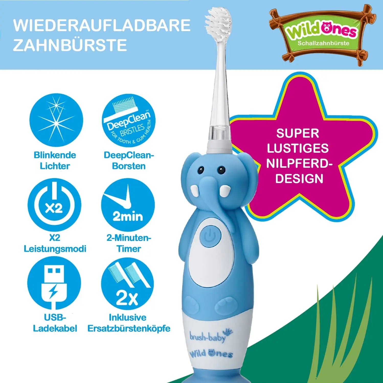Brush Baby New Wild One Elephant Rechargeable Toothbrush Brush Baby Yallatoys