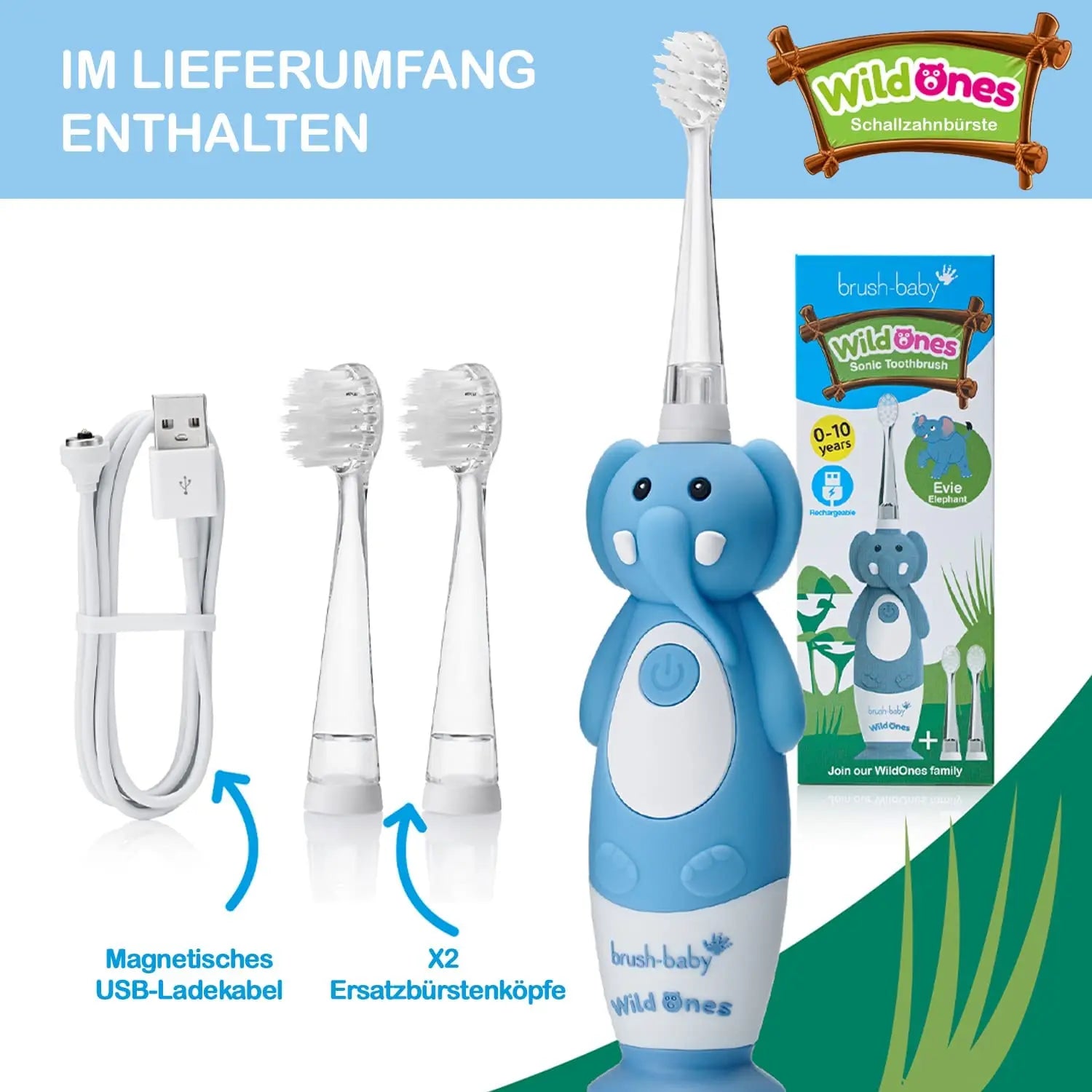 Brush Baby New Wild One Elephant Rechargeable Toothbrush Brush Baby Yallatoys