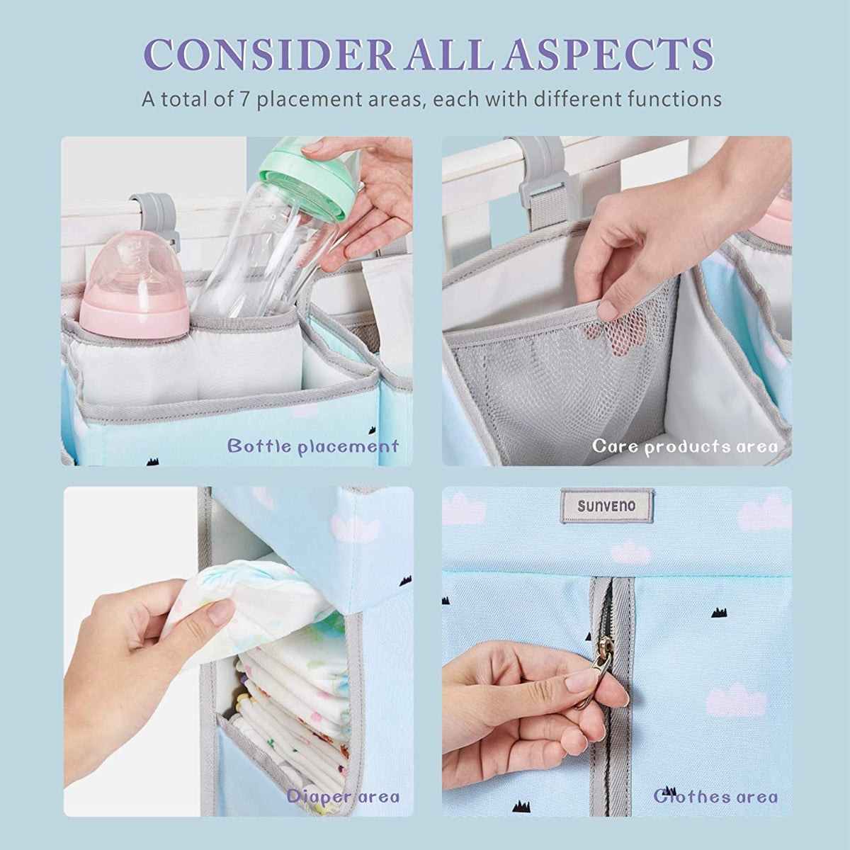 Sunveno  Baby Bedside Portable Crib Organizer Blue Sunveno Yallatoys