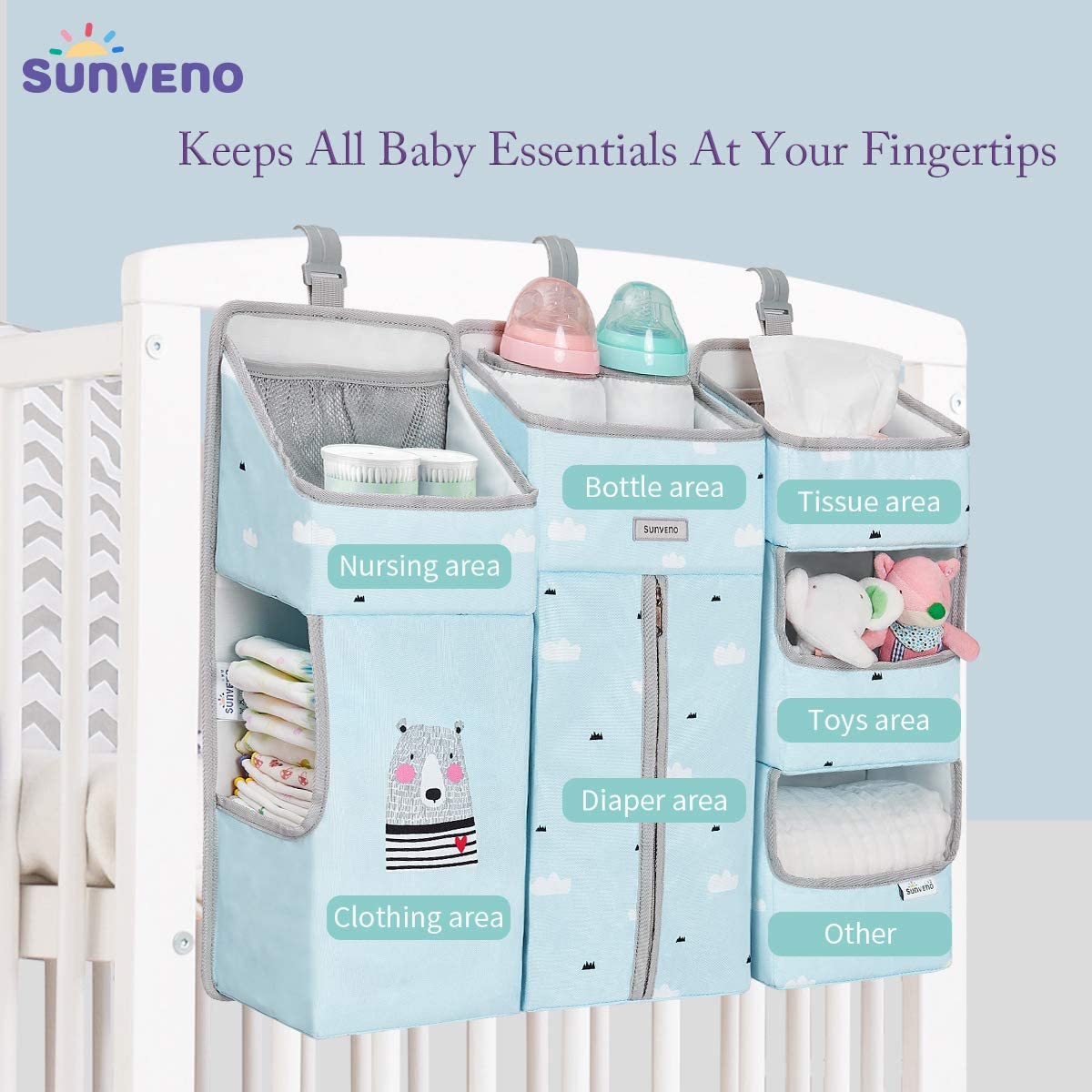 Sunveno  Baby Bedside Portable Crib Organizer Blue Sunveno Yallatoys