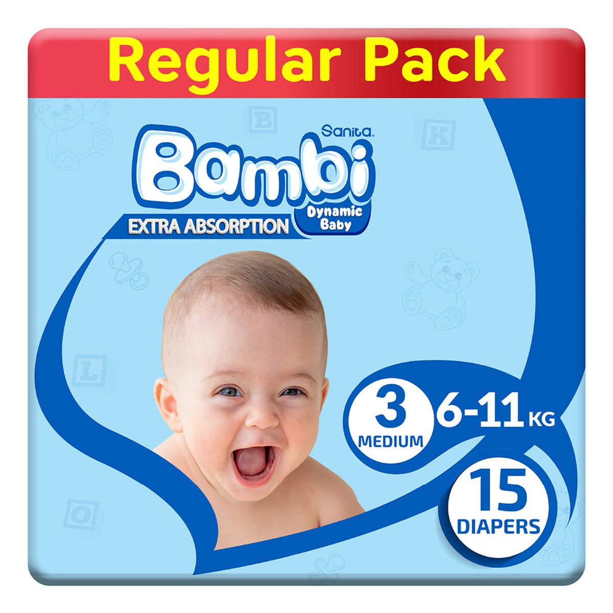 Bambi Sanita Baby Diapers Regular Pack Size 3 Medium 6-11 Kg 15 Count Bambi Yallatoys