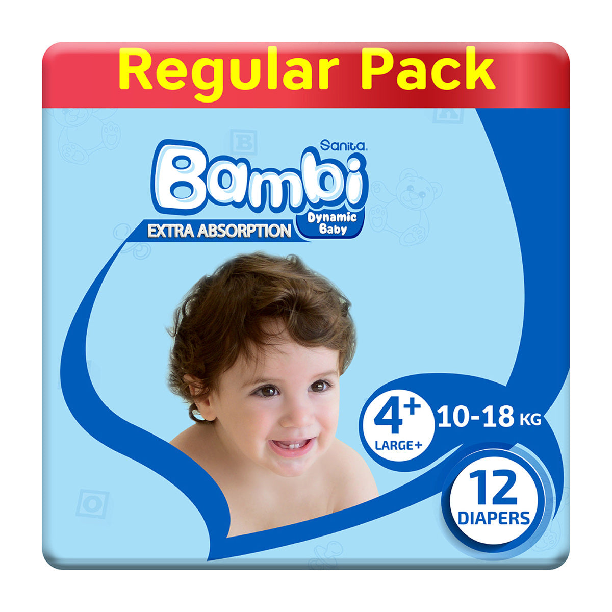 Bambi Sanita Baby Diapers Regular Pack Size 4+ Large Plus 10-18 Kg 12 Count Bambi Yallatoys
