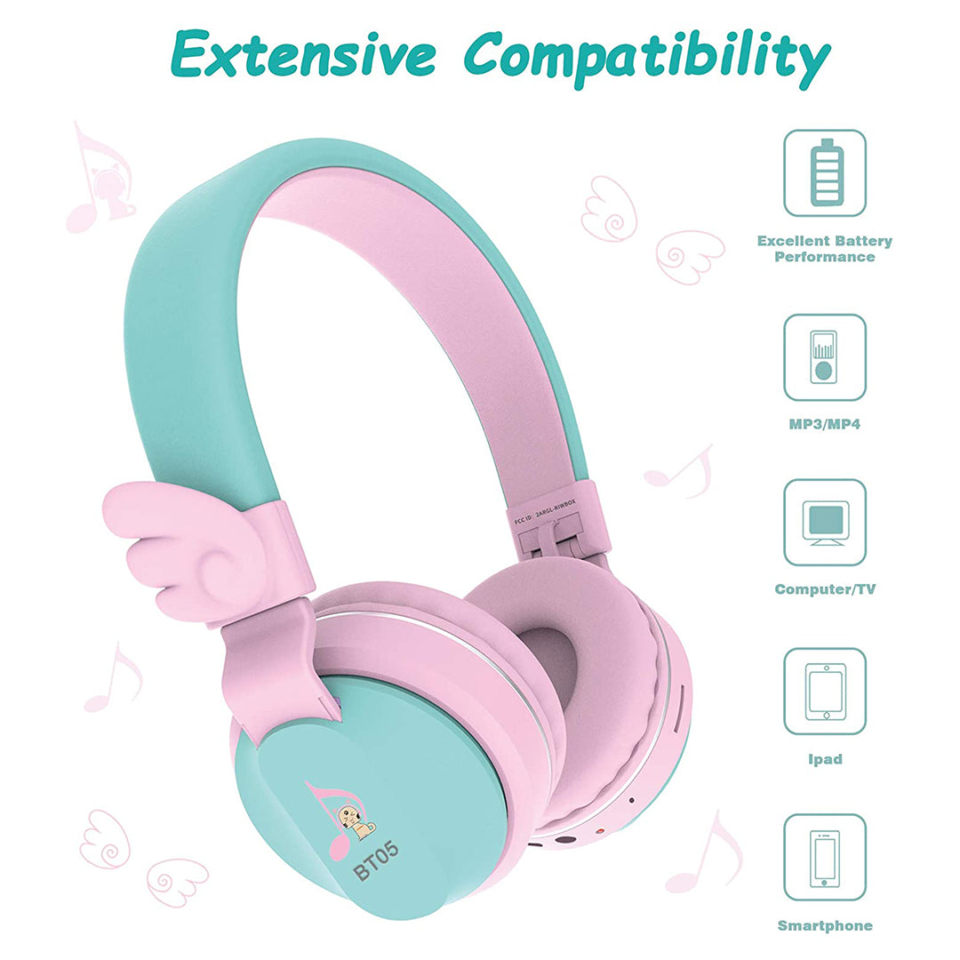 Buy Riwbox Wings Foldable Headphones Wireless Bluetooth Over Ear Pink Green | Yallatoys.com