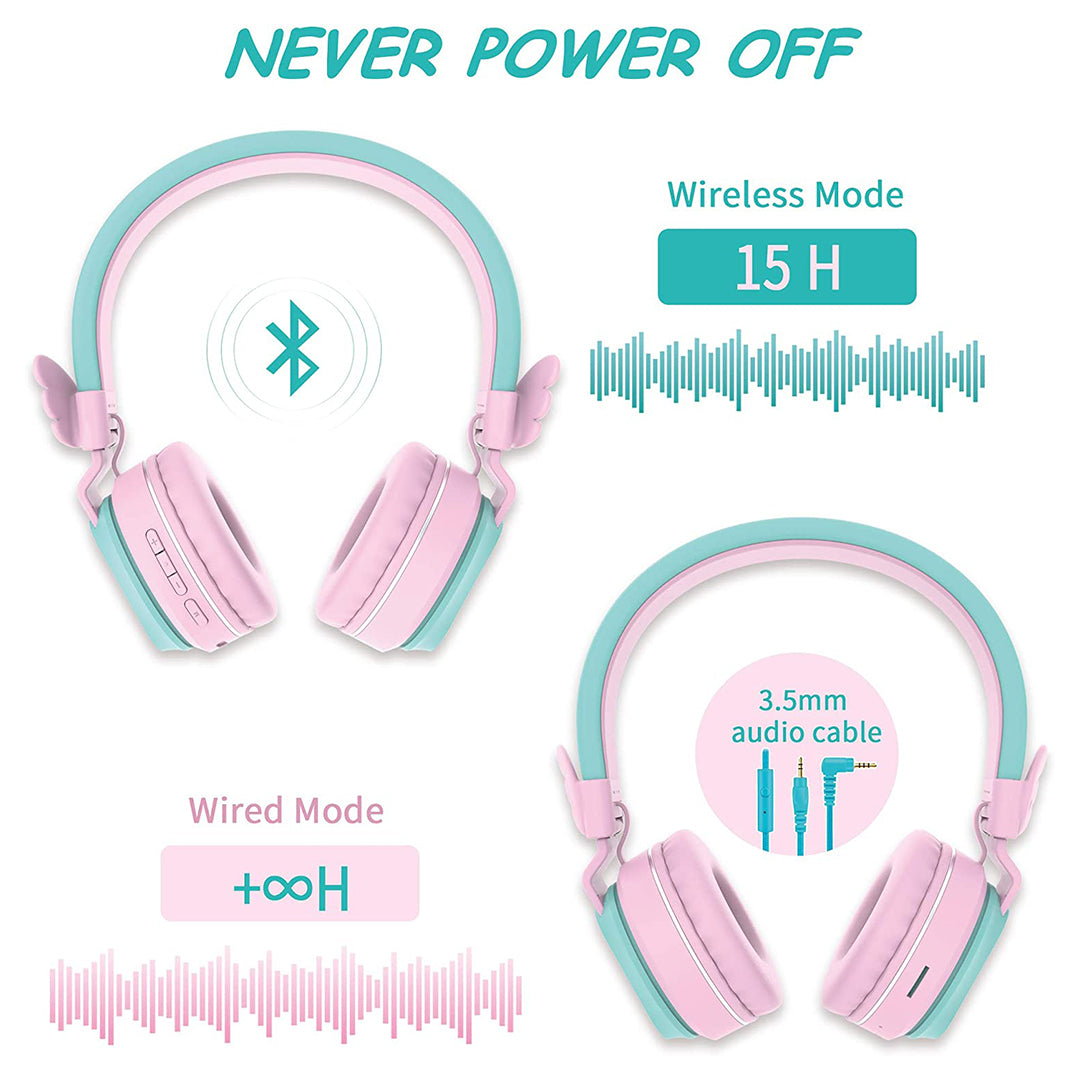 Buy Riwbox Wings Foldable Headphones Wireless Bluetooth Over Ear Pink Green | Yallatoys.com