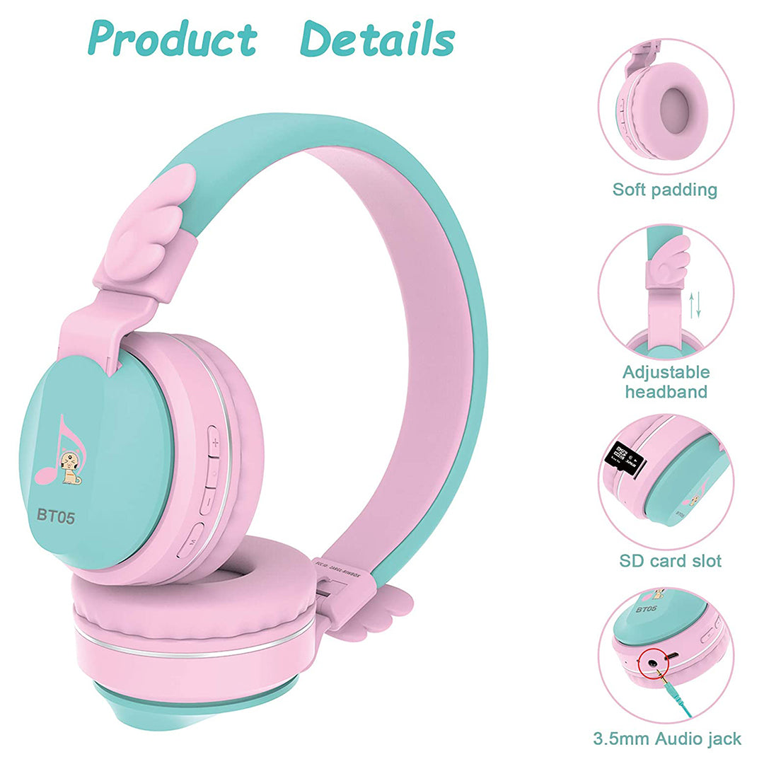 Buy Riwbox Wings Foldable Headphones Wireless Bluetooth Over Ear Pink Green | Yallatoys.com