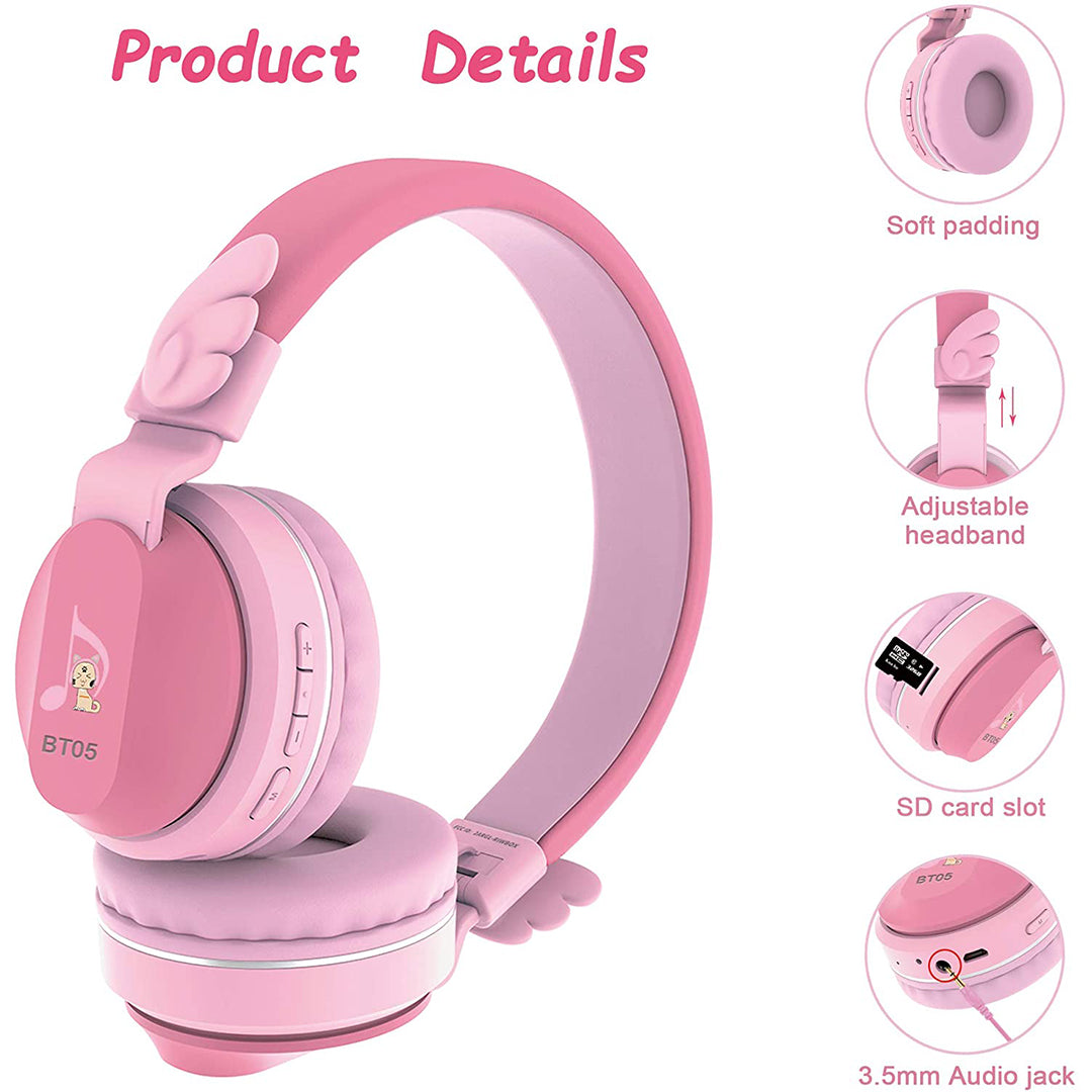 Buy Riwbox Kids Wings Foldable Headphones Wireless Bluetooth Pink Red | Yallatoys.com