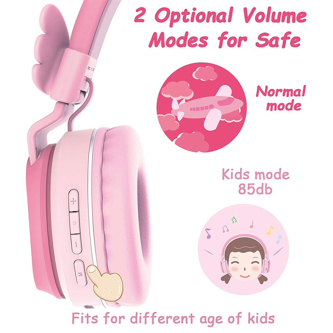 Buy Riwbox Kids Wings Foldable Headphones Wireless Bluetooth Pink Red | Yallatoys.com