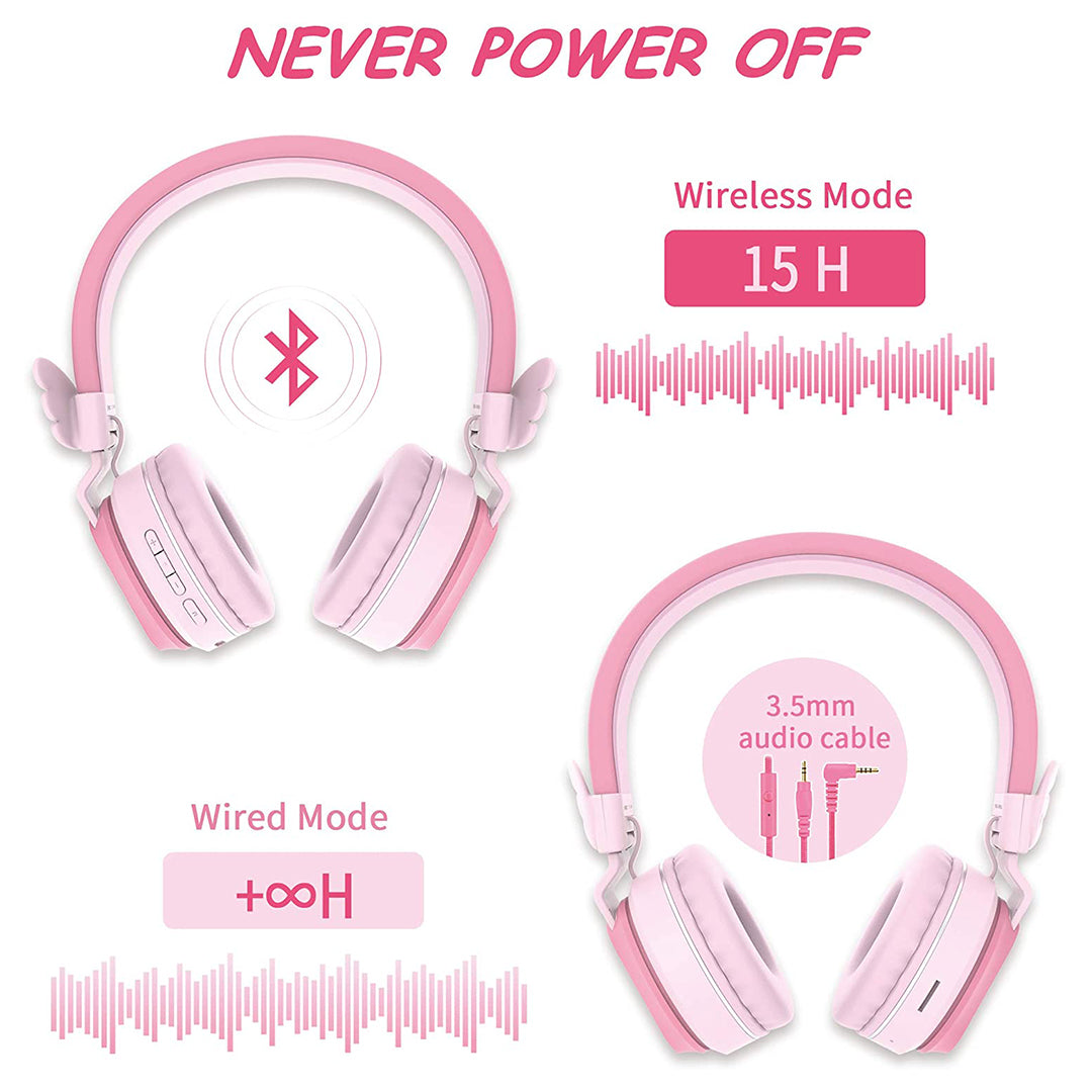 Buy Riwbox Kids Wings Foldable Headphones Wireless Bluetooth Pink Red | Yallatoys.com