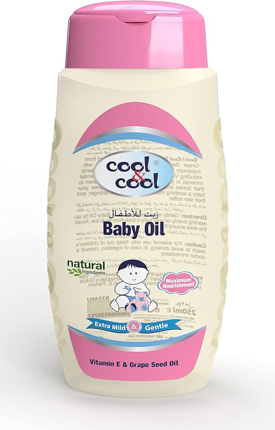Cool & Cool Baby Oil 250ML Paraben Free Enriched with Vitamin E and Grape Seed Oil for Gentle Hydration Cool & Cool Yallatoys