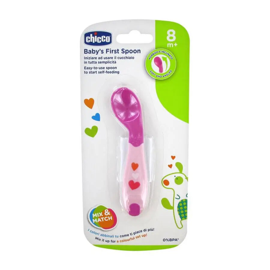 Chicco Chicco First Food Spoon Angled 8M + Soft Silicone Pink [Girl] Chicco Yallatoys