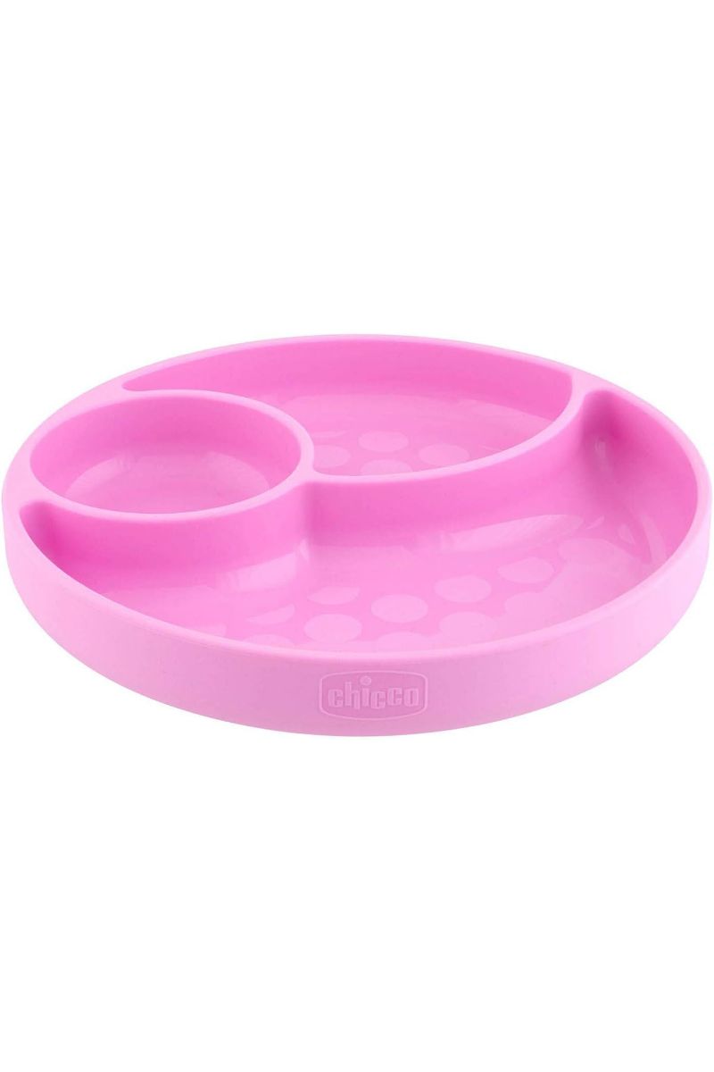 Chicco Easy Menu Silicone Plate With Suction Cup - Pink Chicco Yallatoys