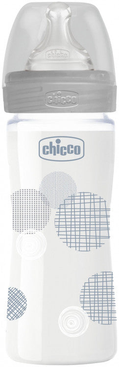 Chicco Baby Well Being Glass bottle Unisex - 240ML - Slow Flow - Silicone Chicco Yallatoys