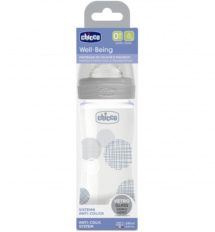 Chicco Baby Well Being Glass bottle Unisex - 240ML - Slow Flow - Silicone Chicco Yallatoys