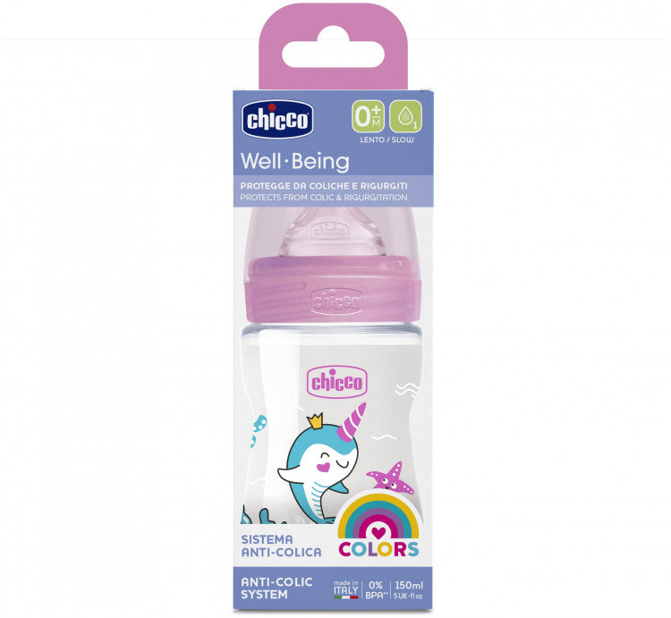 Chicco Baby Well Being Feeding Bottle For Girls - 150ML - Slow Flow - Silicone Chicco Yallatoys