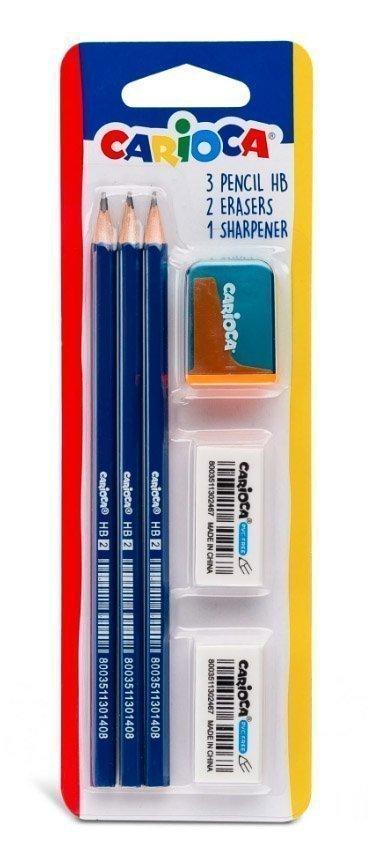 Buy Carioca School Set Hb Pencils, Erasers And Sharpener  | Yallatoys.com