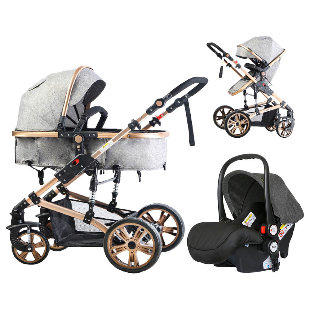 Teknum 3 In 1 Pram Stroller Story - Grey + Infant Car Seat Teknum Yallatoys