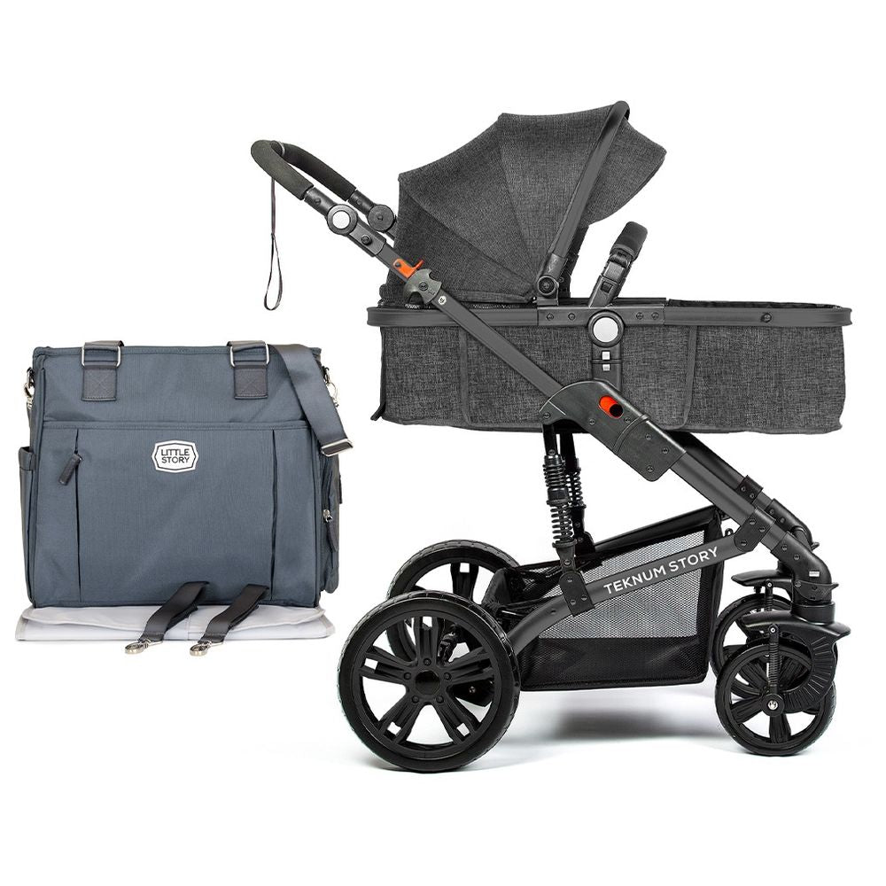 Teknum  3 In 1 Story Pram Stroller And Diaper Bag Bundle Space Grey Teknum Yallatoys