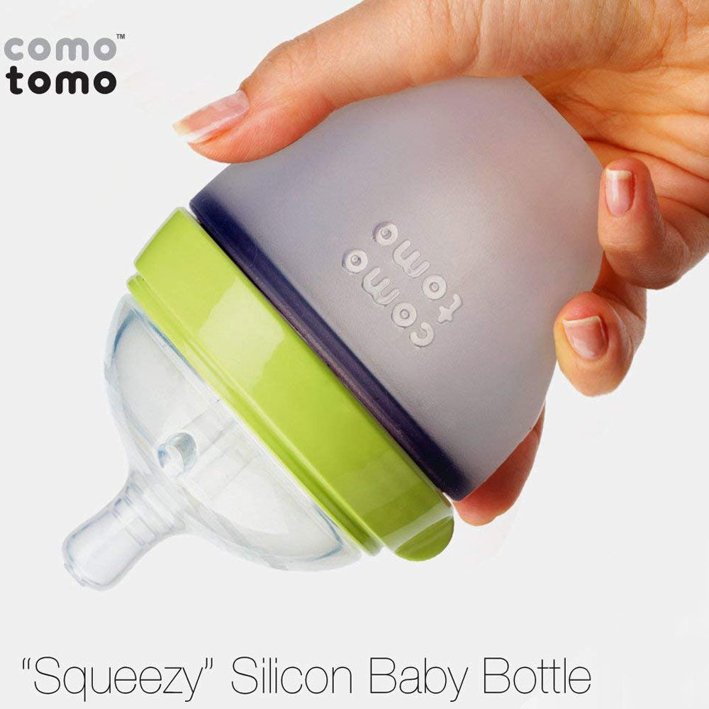 Comotomo  Natural Feel Baby Bottle Double Pack  Green & White  150 Ml Comotomo Yallatoys