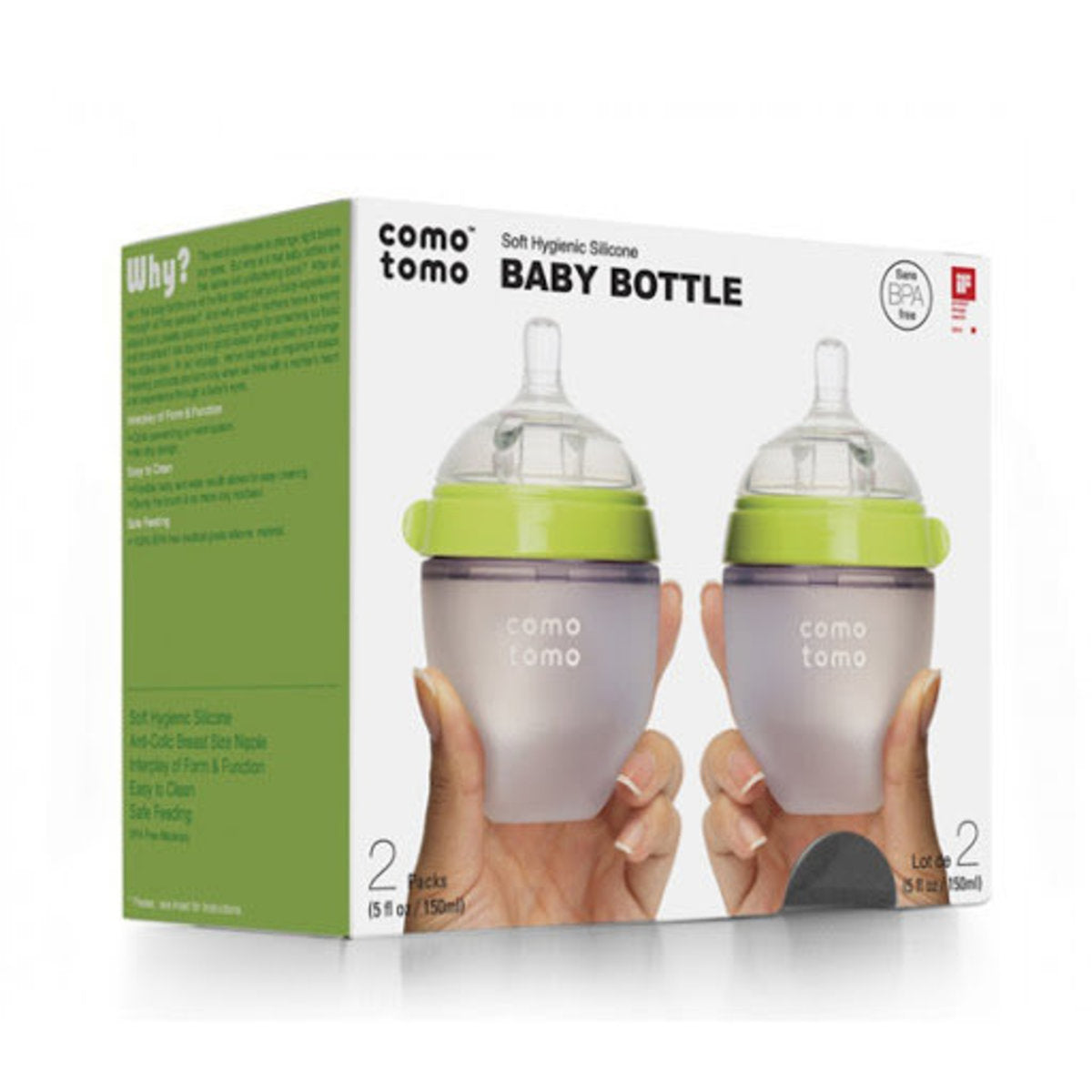 Comotomo  Natural Feel Baby Bottle Double Pack  Green & White  150 Ml Comotomo Yallatoys
