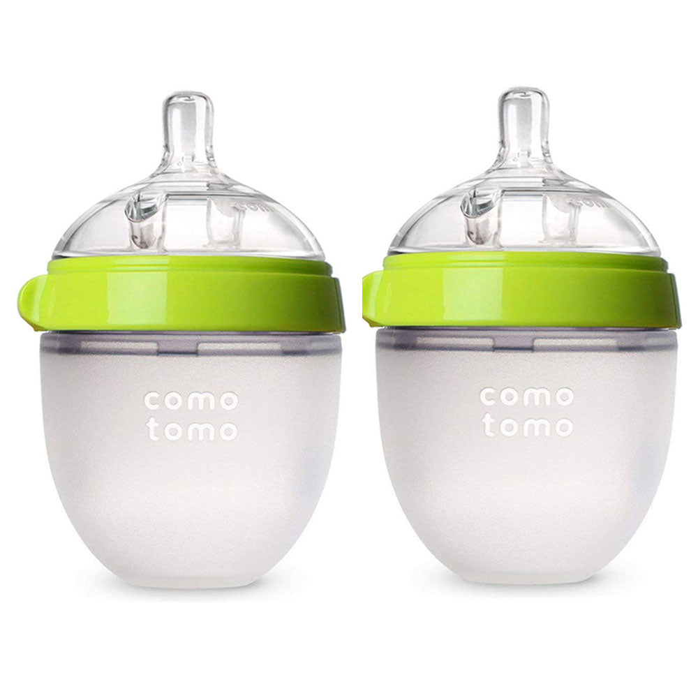 Comotomo  Natural Feel Baby Bottle Double Pack  Green & White  150 Ml Comotomo Yallatoys