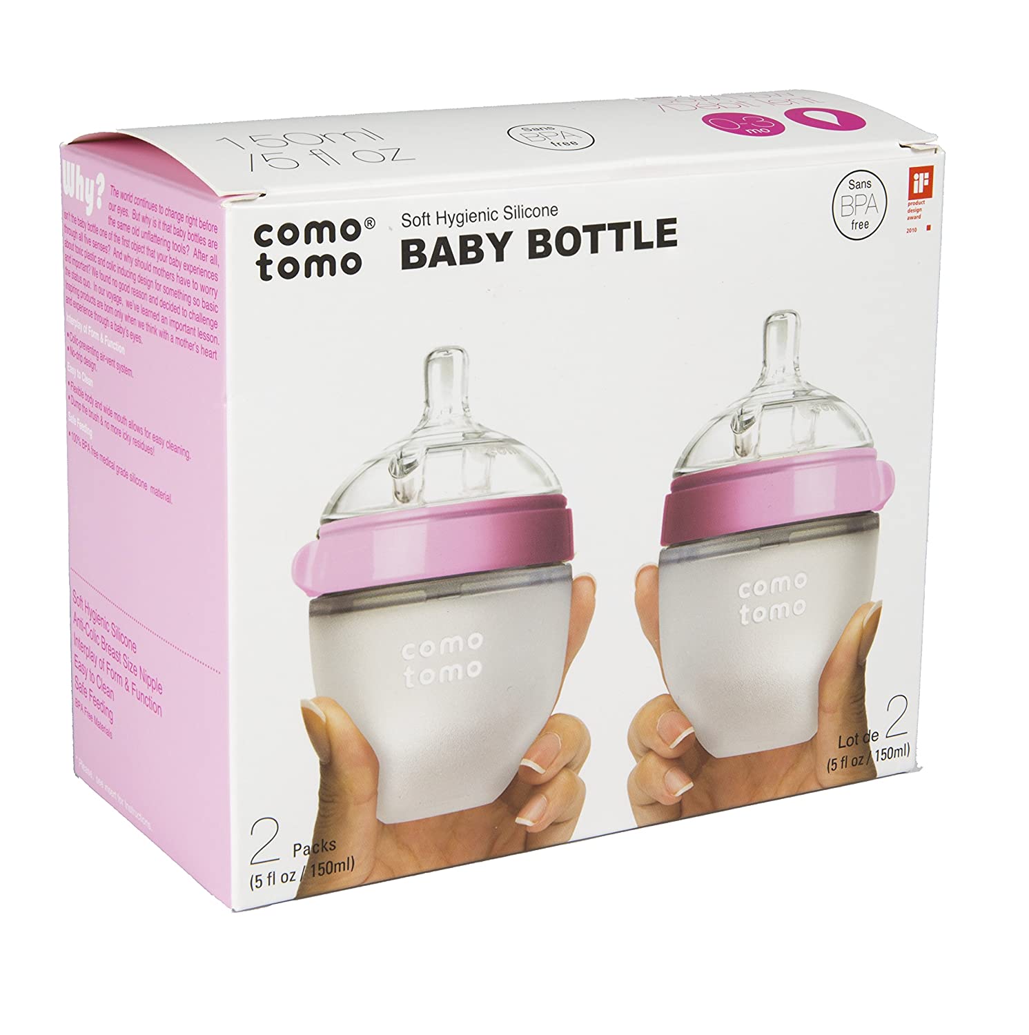 Comotomo  Natural Feel Baby Bottle Double Pack  Pink & White  150 Ml Comotomo Yallatoys