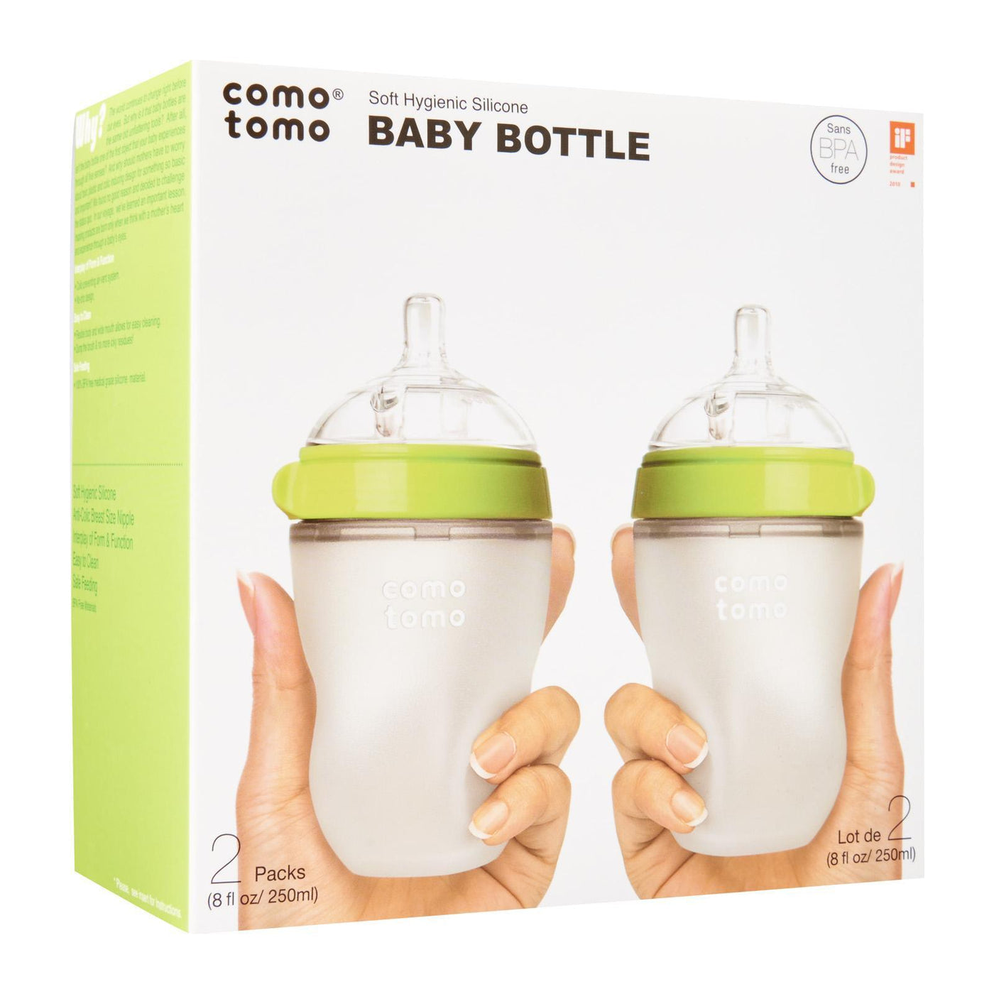 Comotomo  Natural Feel Baby Bottle Double Pack  Green & White  250 Ml Comotomo Yallatoys