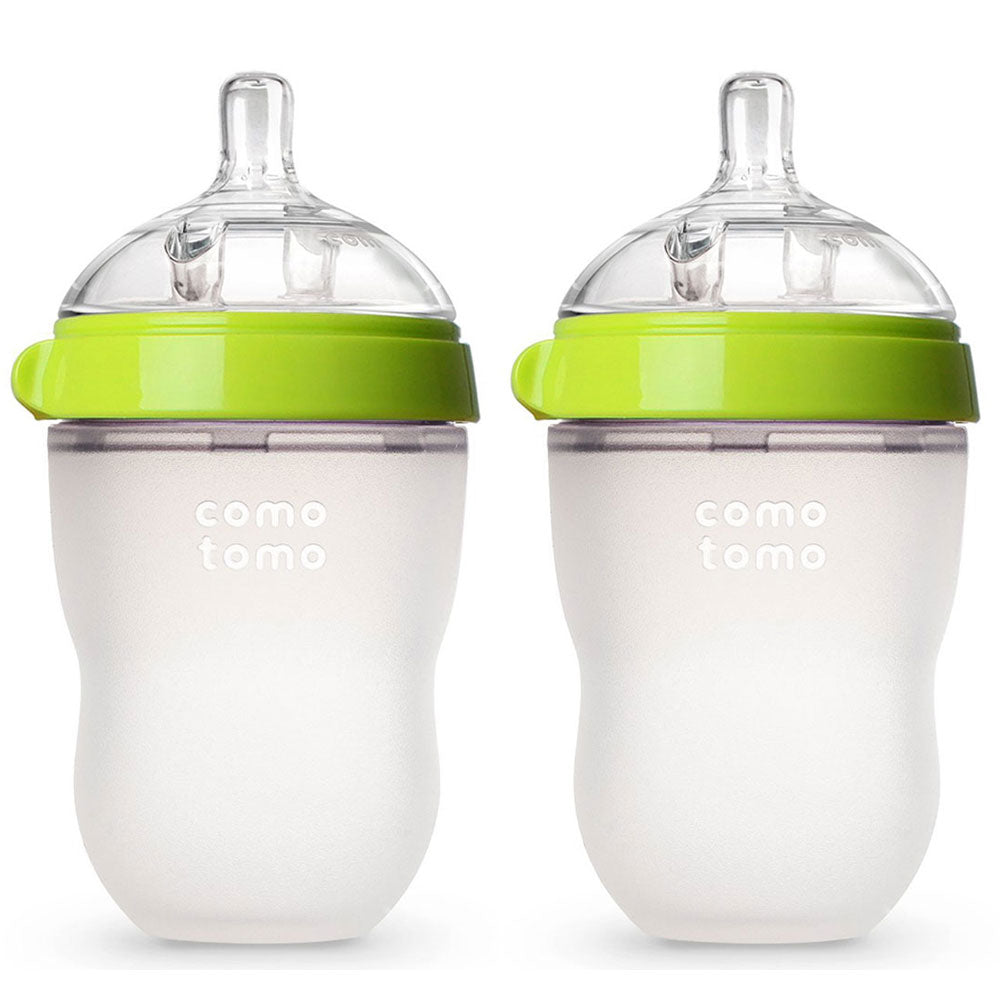 Comotomo  Natural Feel Baby Bottle Double Pack  Green & White  250 Ml Comotomo Yallatoys
