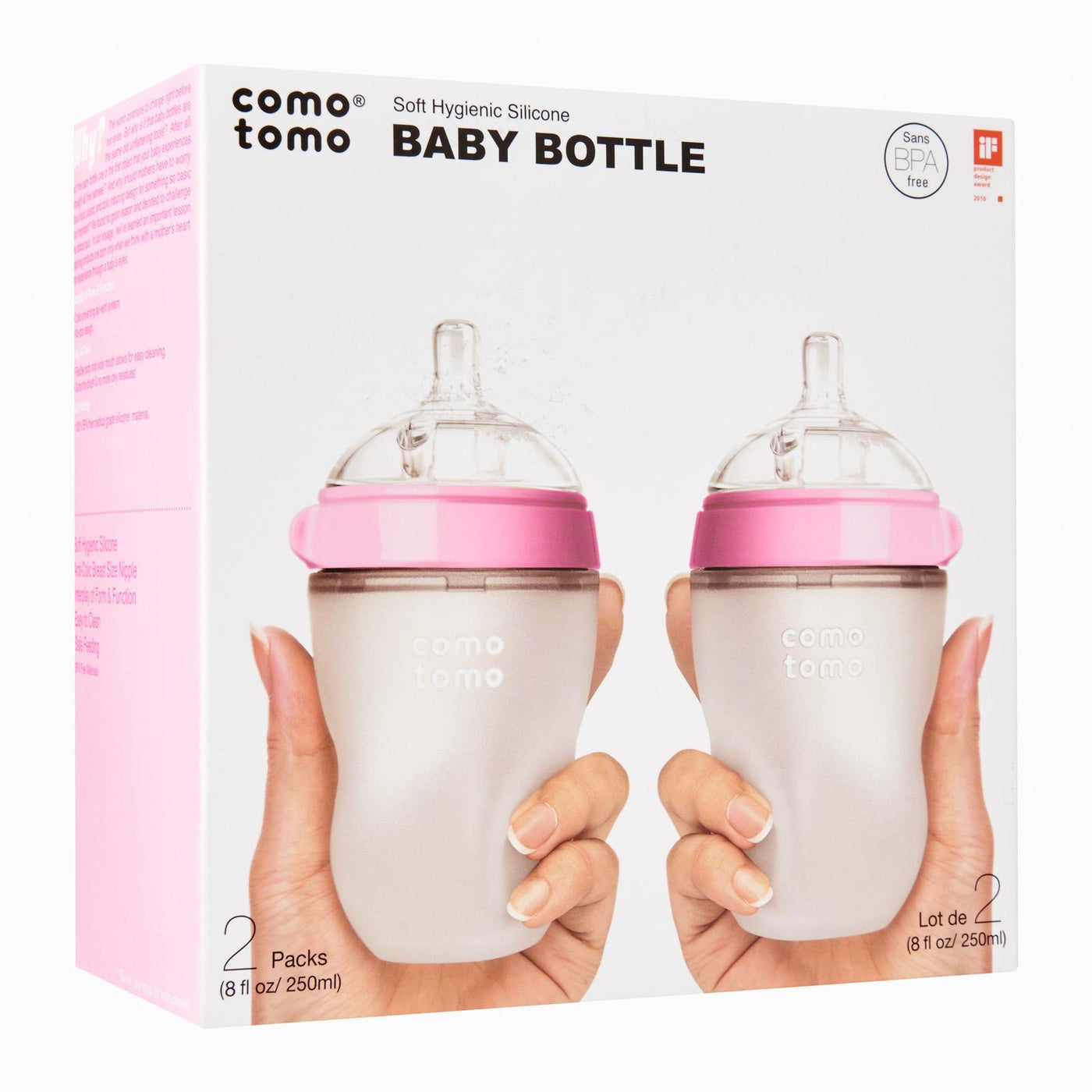 Comotomo  Natural Feel Baby Bottle Double Pack  Pink & White  250 Ml Comotomo Yallatoys