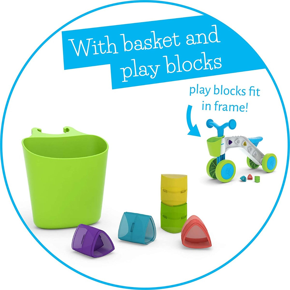 Buy Chillafish 4 Wheel First Ride on with Storage Basket and Playblocks Blue | Yallatoys.com