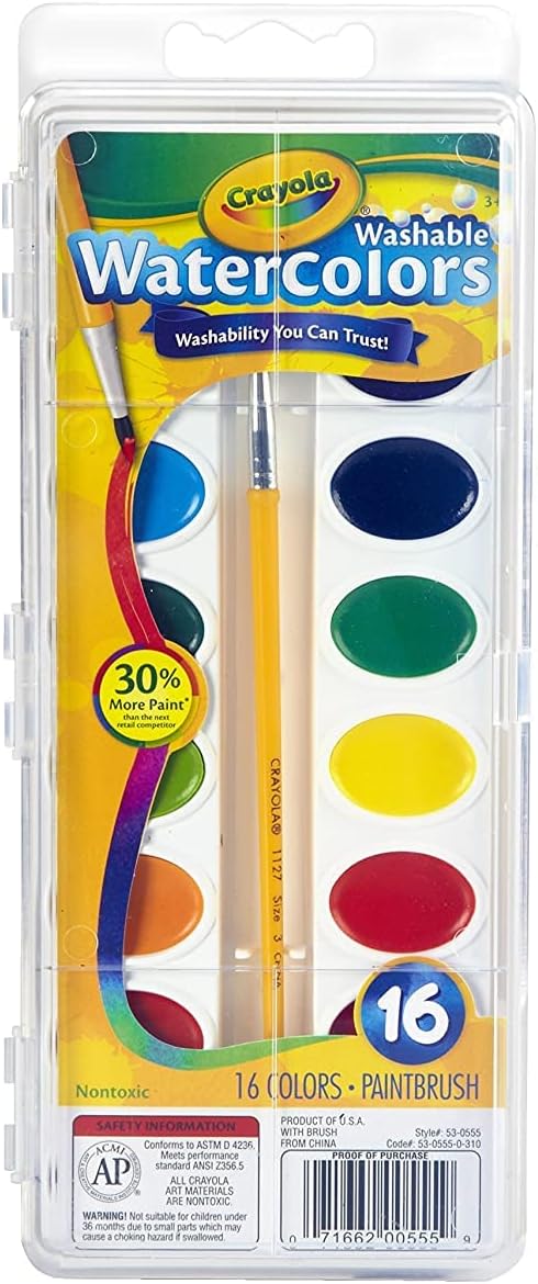 Buy Crayola 16 Washable Watercolor Pans with Plastic Handled Brush | Yallatoys.com