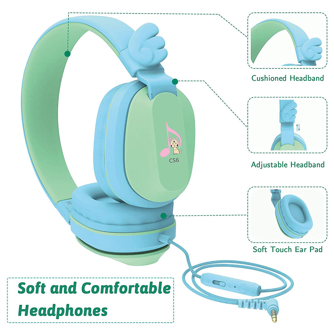 Buy Riwbox Kids Hedphones Foldable Stereo Headphones Over Ear Corded Headset Blue Green | Yallatoys.com