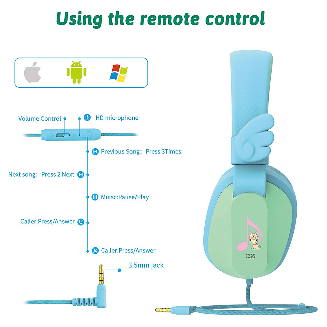 Buy Riwbox Kids Hedphones Foldable Stereo Headphones Over Ear Corded Headset Blue Green | Yallatoys.com