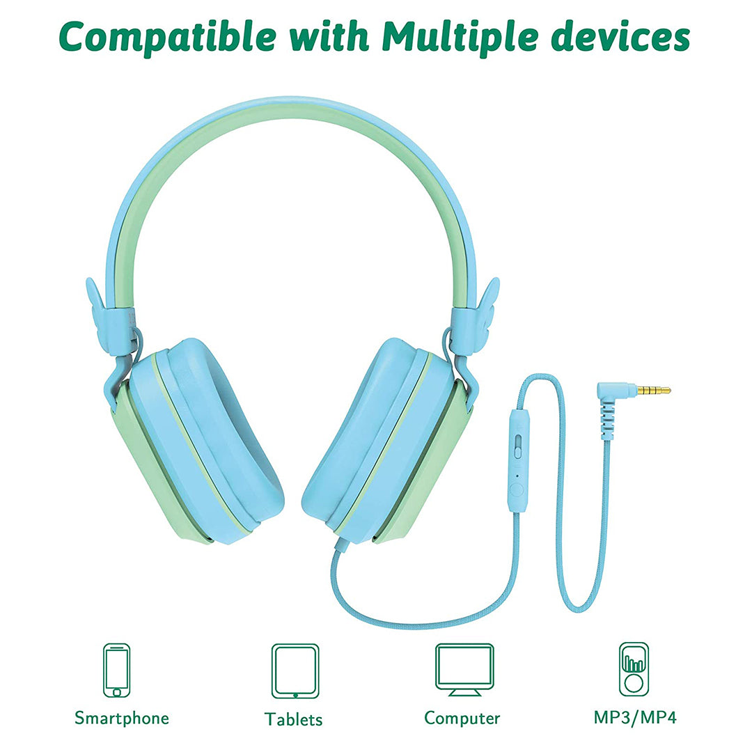 Buy Riwbox Kids Hedphones Foldable Stereo Headphones Over Ear Corded Headset Blue Green | Yallatoys.com