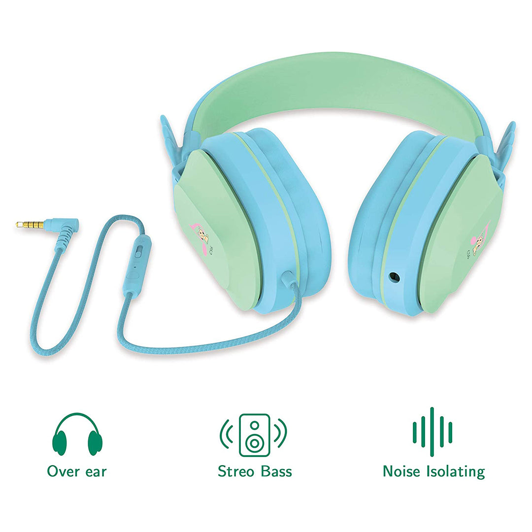 Buy Riwbox Kids Hedphones Foldable Stereo Headphones Over Ear Corded Headset Blue Green | Yallatoys.com
