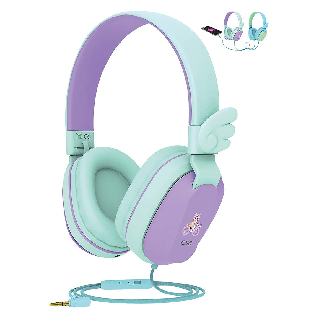 Buy Riwbox Kids Hedphones Foldable Stereo Headphones Over Ear Corded Headset Purple Green | Yallatoys.com