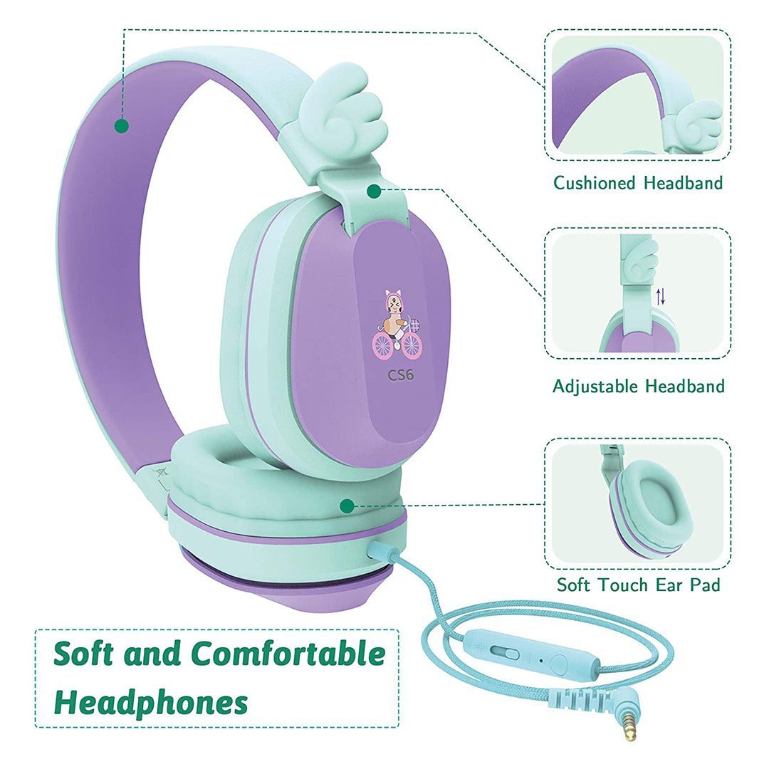 Buy Riwbox Kids Hedphones Foldable Stereo Headphones Over Ear Corded Headset Purple Green | Yallatoys.com