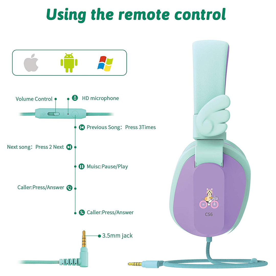 Buy Riwbox Kids Hedphones Foldable Stereo Headphones Over Ear Corded Headset Purple Green | Yallatoys.com