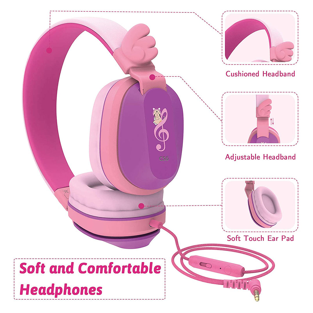 Buy Riwbox Kids Hedphones Foldable Stereo Headphones Over Ear Corded Headset Purple Pink | Yallatoys.com