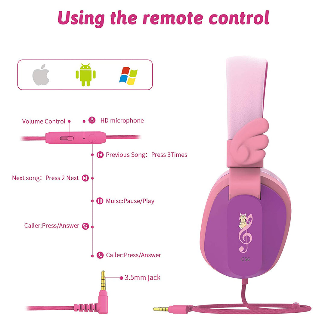 Buy Riwbox Kids Hedphones Foldable Stereo Headphones Over Ear Corded Headset Purple Pink | Yallatoys.com