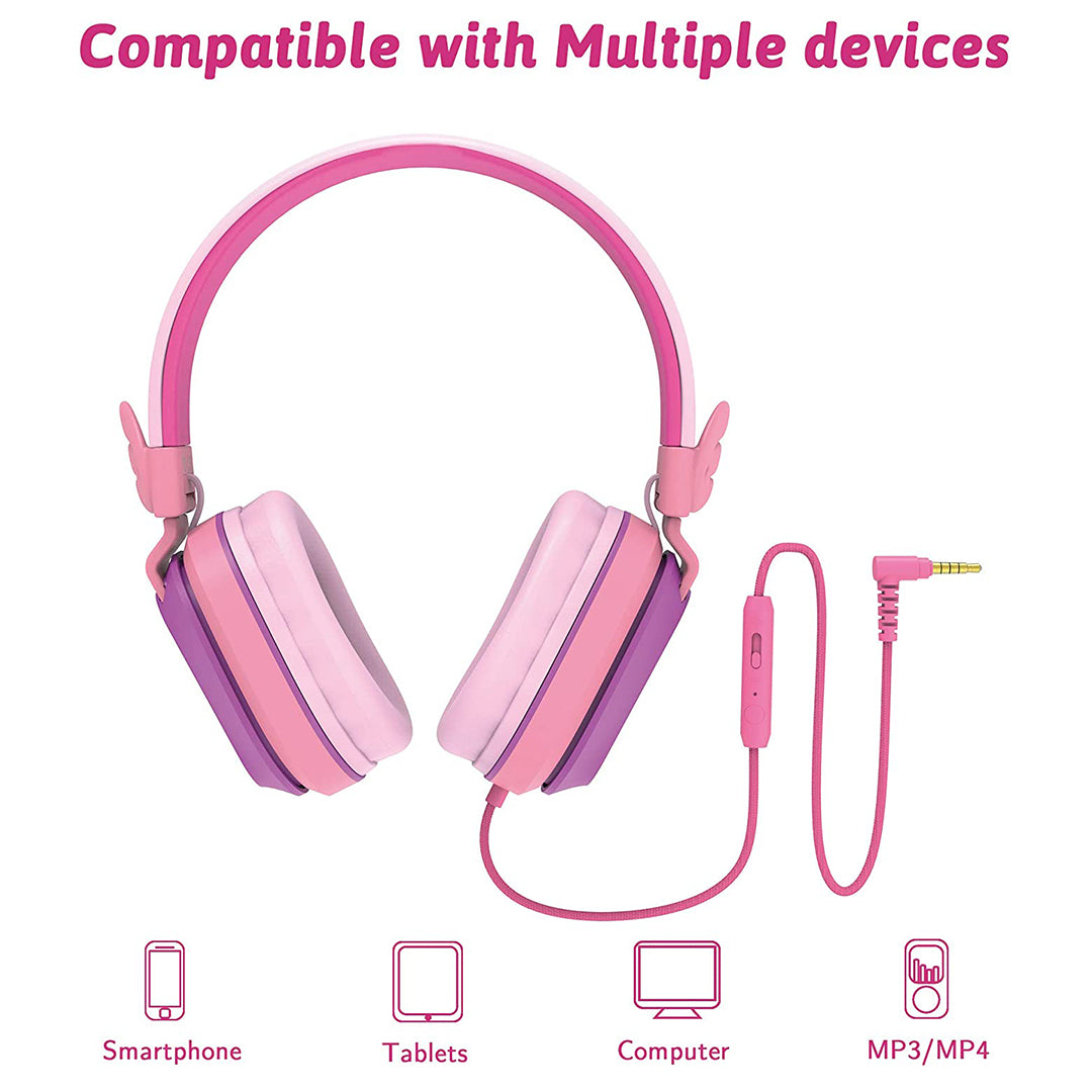 Buy Riwbox Kids Hedphones Foldable Stereo Headphones Over Ear Corded Headset Purple Pink | Yallatoys.com