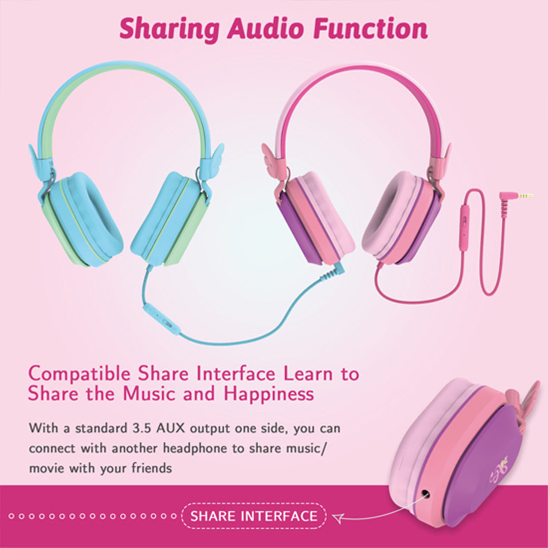 Buy Riwbox Kids Hedphones Foldable Stereo Headphones Over Ear Corded Headset Purple Pink | Yallatoys.com