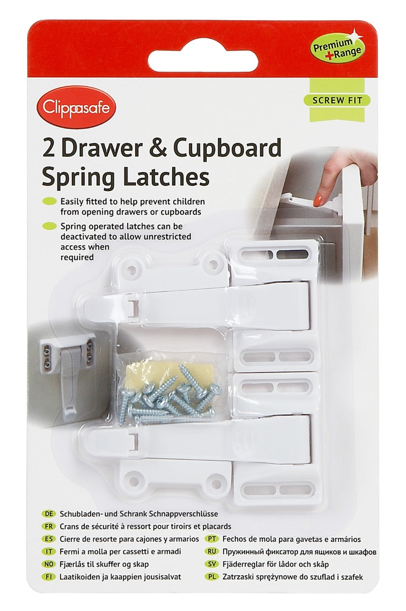 Clippasafe Drawer & Cupboard Spring Latches  2 Pcs Pack White Clippasafe Yallatoys
