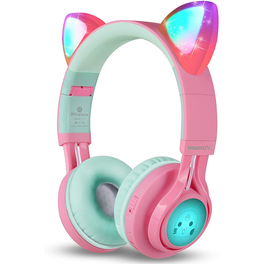 Buy Riwbox Cat Ear Bluetooth Headphones With Led For Kids Pink Green | Yallatoys.com