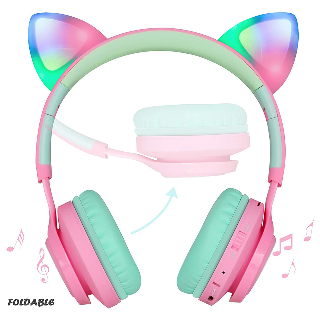 Buy Riwbox Cat Ear Bluetooth Headphones With Led For Kids Pink Green | Yallatoys.com