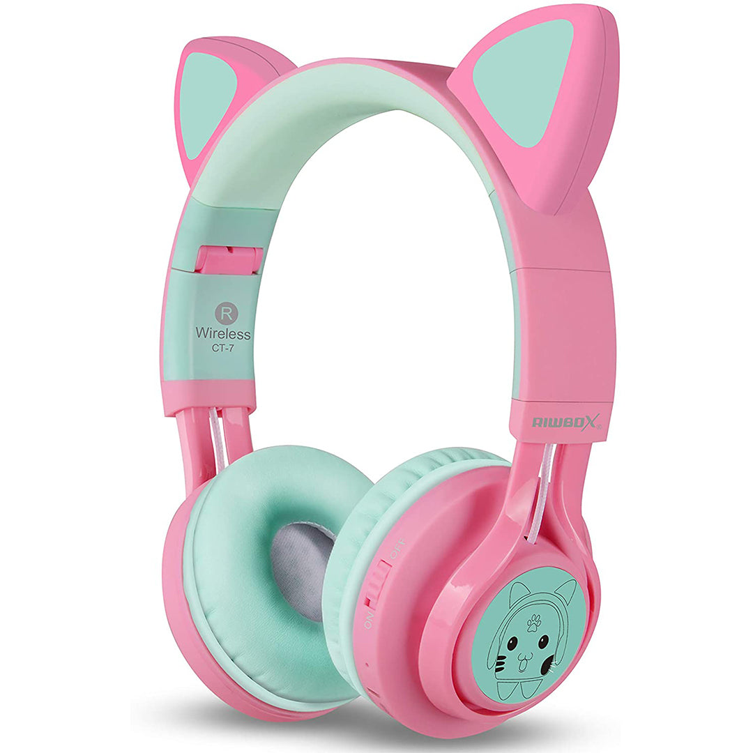 Buy Riwbox Cat Ear Bluetooth Headphones With Led For Kids Pink Green | Yallatoys.com