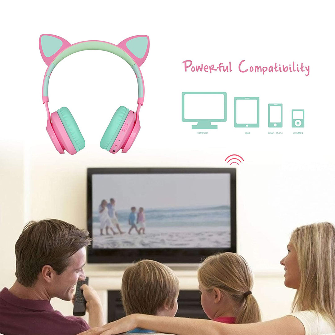 Buy Riwbox Cat Ear Bluetooth Headphones With Led For Kids Pink Green | Yallatoys.com
