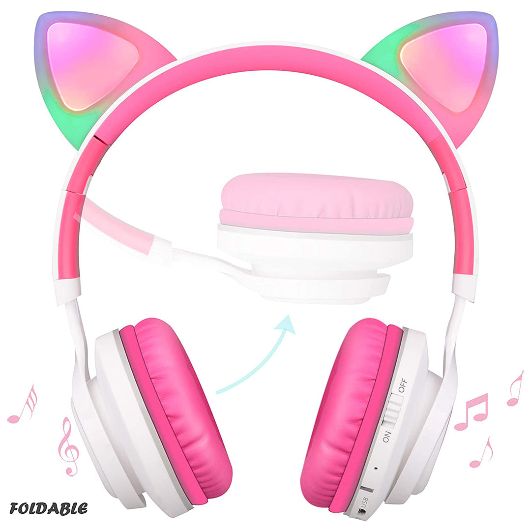 Buy Riwbox Cat Ear Bluetooth Headphones With Led For Kids White Pink | Yallatoys.com