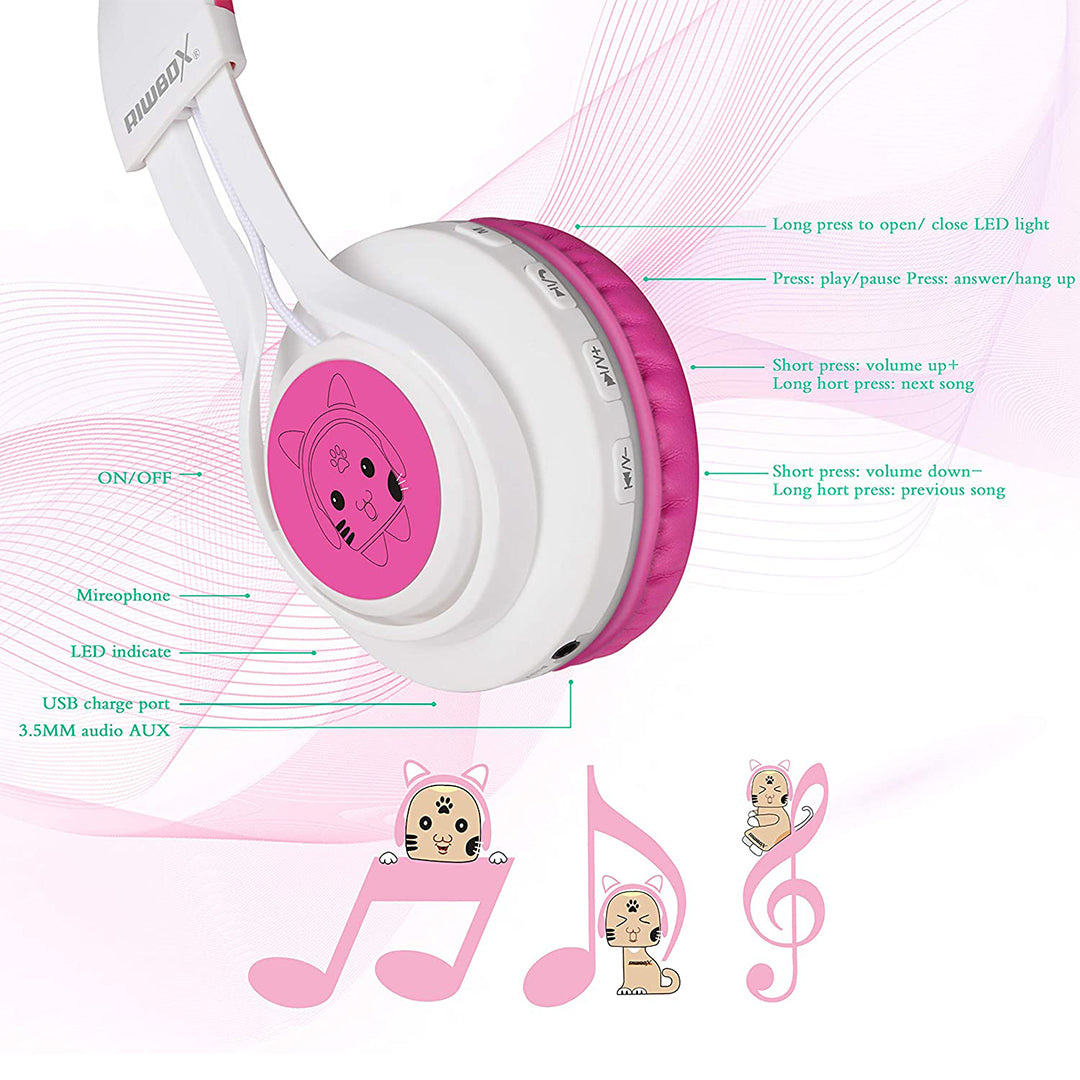 Buy Riwbox Cat Ear Bluetooth Headphones With Led For Kids White Pink | Yallatoys.com