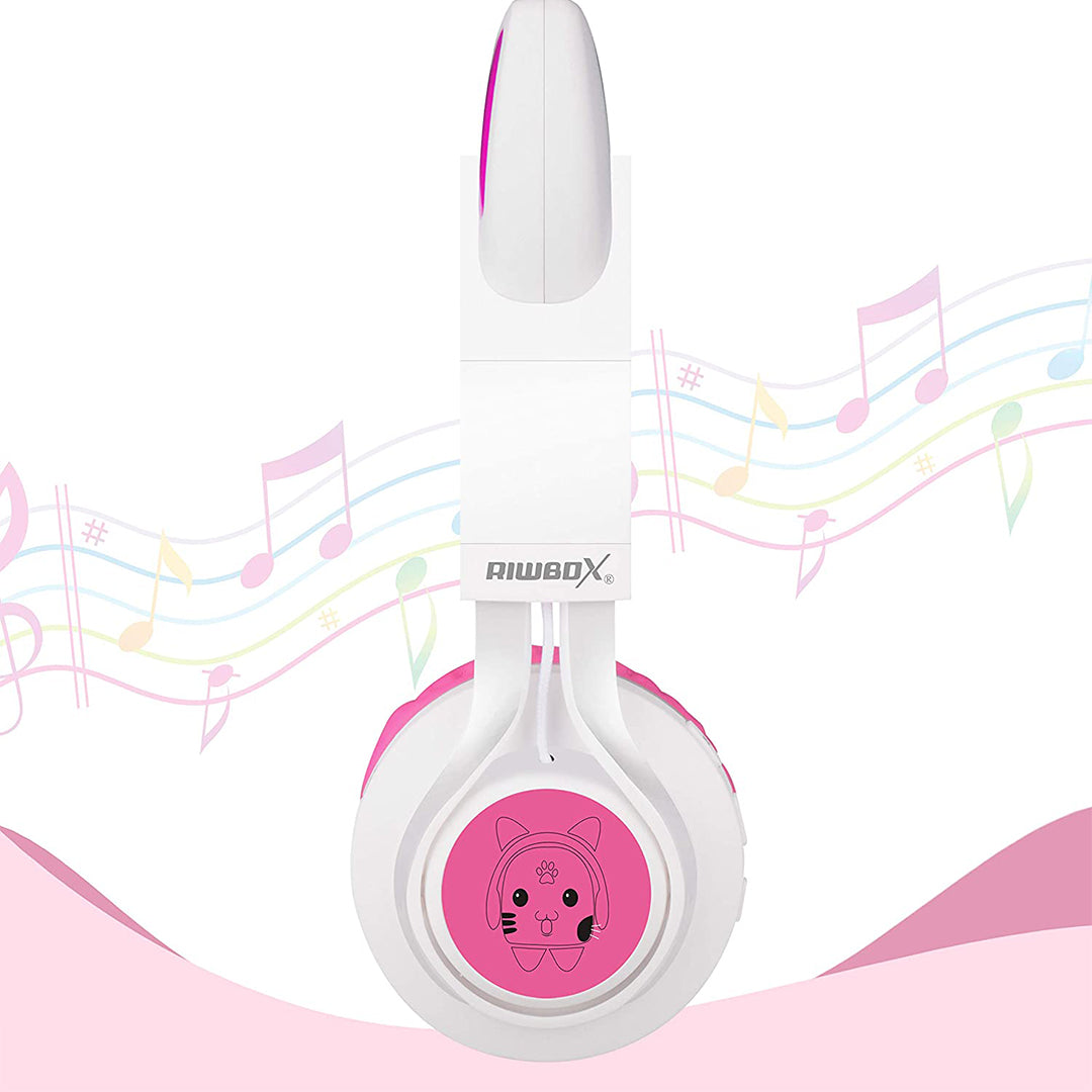 Buy Riwbox Cat Ear Bluetooth Headphones With Led For Kids White Pink | Yallatoys.com